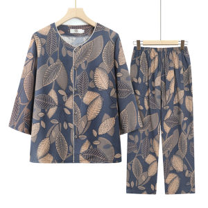 Elegant Pure Cotton Silk Seven-Quarter Sleeve Open Cardigan Comfortable Two-Piece Set for Grandmother Summer Clothing Casual Loose Fit with Pockets Nine-Length Pants