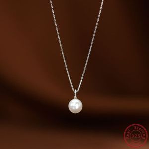 925 Sterling Silver Light Luxury 18k Gold Plating Shell Imitation Pearl Pendant Necklace Women Fashion Clavicle Chain Jewelry