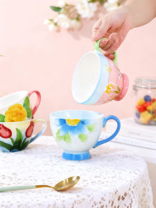 Tách Trà Gốm Sứ Dung Tích Lớn Họa Tiết Hoa Vẽ Tay Sáng Tạo Tách Uống Sữa Lúa Mì Sáng Tạo Có Họa Tiết Nổi