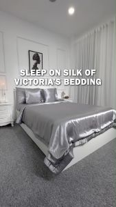 Bộ Chăn Ga Phi Lụa Victorias Bedding Màu Xám Ghi Chính Hãng Korea