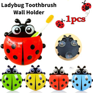 Cartoon Ladybug Toothbrush Holder with Suction Cup Bathroom Wall Mounted Powerful Suction Cup Storage Rack Household Bathroom Accessories