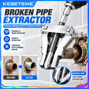 KEBETEME Broken Pipe Extractor 3 Jaw Grip Rusty Screw Remover Tool Spiral Flute Design For Faucet Valve Plumbing Repair Hex Shank Silver