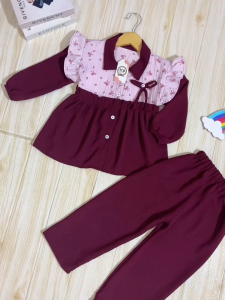 Setelan Baju Celana Anak Perempuan Motif Bunga Pita 1-8 Tahun