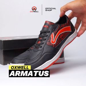 Oxwell Armatus - Sepatu Futsal Pria Dewasa Stylish Lokal Brand Berkualitas Warna Hitam Merah