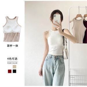 Thread Modal Waist I-Shaped Camisole Womens Outer Wear with Chest Pad Bra Integrated Cover Supernumerary Breast Base Tops