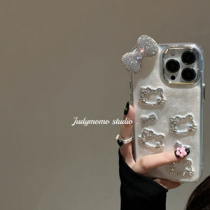 Ballet Elegant Pearl White Flash Diamond KT 3D Butterfly Knot Drip Glue Compatible with iPhone 15 New Model 17Promax Apple 16 Soft Shell 13 Anti-Fall Case for Women