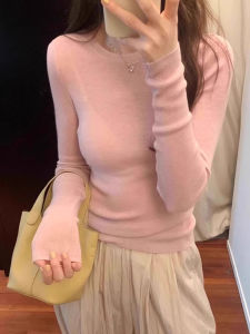 chaqi | Slim Fit Round Neck Knitted Sweater Womens Base Shirt Long Sleeve Soft Comfortable Casual Style Solid Color Fashion Top