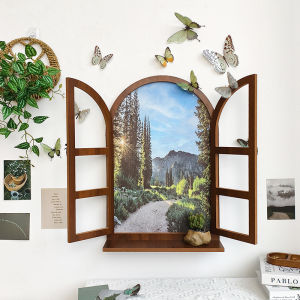 Arched American Window Wall Decorations Fan Shape Country Style Wood Window Hanging on Wall Accessories Props for Homestay Decoration