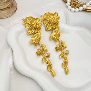 French Gold Flower Tassel Earrings High Profile Retro Fancy Elegant Square round Face Banquet Earrings Mid-Ancient Earrings