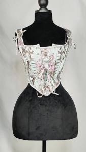 Women Corset Bustier Overbust Tight Fitting Waist Cincher With Bones Lace Up Front Medieval Palace Bodices Costume Floral Print