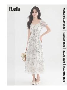 puella | French Niche Design Slimming Waist Tie Floral Dress