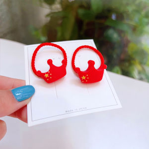 กิ๊บติดผมรูปธงแดง ริบบิ้นหางผม ของตกแต่งผมสำหรับเด็ก ไม่ทำลายผม เครื่องประดับผมสีแดงสำหรับเด็ก วันชาติ วันหยุด