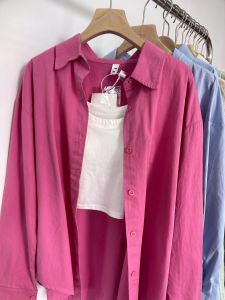 Ultra-Pure Cotton Pink Shirt Womens Loose Thin Simple Style Layering Outerwear Trendy Korean Version Long Sleeve Button up