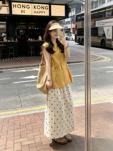 XUECAIQI | Youthful Korean Style Sleeveless Top and Dotted Skirt Set