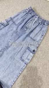 GRATIS ONGKIR CELANA JEANS KULOT KANTONG CARGO WANITA DEWASA PINGGANG ELASTIS FULL KARET TERLARIS