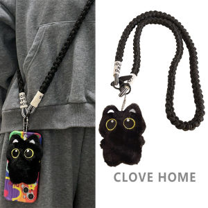 Dây Đeo Điện Thoại Hình Mèo Đen Mềm Mại Dài Ngang Vai Dệt Thời Trang Khóa Móc Khóa Cho Nam Và Nữ Túi Nhỏ Dây Chuyền Khóa
