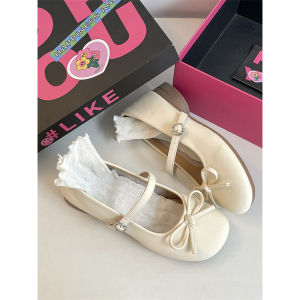 Retro round Toe White Single Shoes for Women Slip-On Fashionable with Skirts French Style Mary Janes Low Heel Comfortable Summer Shoes