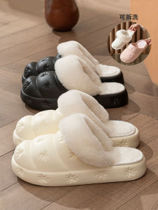 รองเท้าแตะผ้าฝ้ายแบบถอดได้สำหรับฤดูใบไม้ร่วงและฤดูหนาว รองเท้าแตะบ้านแบบหนา รองเท้าแตะคู่รัก รองเท้าแตะผู้ชาย รองเท้าแตะผู้หญิง รองเท้าแตะบ้านแบบมีขนแกะ รองเท้าแตะบ้านแบบมีหัวเข็มขัด