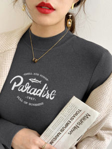 เสื้อยืดคอกลมแขนยาวสีพีช ผ้าขนแกะสแปนเด็กซ์ ทรงสลิมฟิต เสื้อชั้นในสำหรับผู้หญิง เสื้อชั้นในสีพีช อบอุ่นสำหรับฤดูใบไม้ร่วงและฤดูหนาว