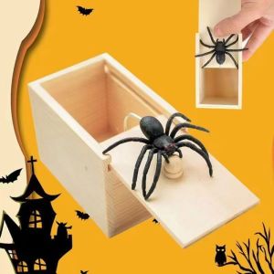 5Pcs Prank Scare Joke Ideas Creative Toy Soft Rubber Lifelike Spider Jump-Scare Wooden Box TikTok-Style Halloween Prank Spider Box
