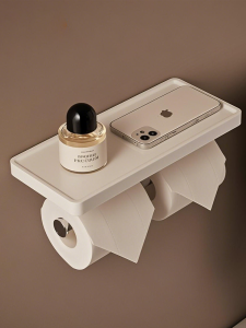 Bathroom Toilet Paper Holder Stainless Steel Wall Mounted Waterproof ABS Plastic Tissue Box Phone Stand No Drilling Required