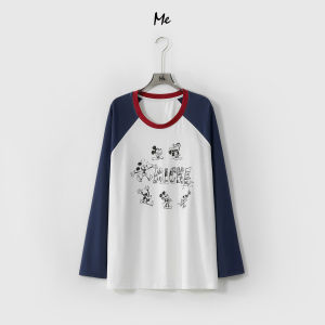 ME Homeyang Retro Illustration Long Sleeve T-Shirt Casual Loose Fit Summer Thin Cotton Polyester Blend round Neck Print Top