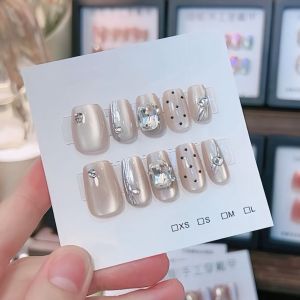 White Moon Nail Tips Cat Eye Design Wearable False Nails Removable Elegant Ice Transparent Perfect for White Hands Moon Love Letter