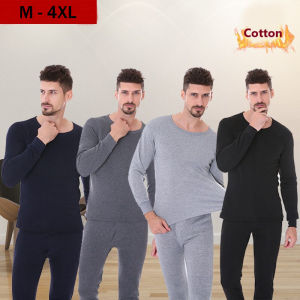 M-4XL Thermal Top for Men Heattech for Men Plush Thermal Underwear Set Clothes Velvet Slim Fit Long Sleeve