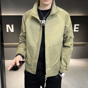 ROMON | Romon Mens Short Casual Stand Collar Workwear Jacket Outdoor Fashionable Urban Style Windproof Polyester Fiber Zipper Decoration