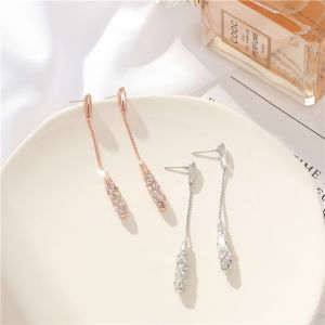 Discount Sale S925 Korean Style Sparkling Water Droplets Drop Earrings Aesthetic Long Tassel With Zircon Statement Jewelry Light-luxury Outfit Earrings For Women Party Jewelry Gifts Accessories