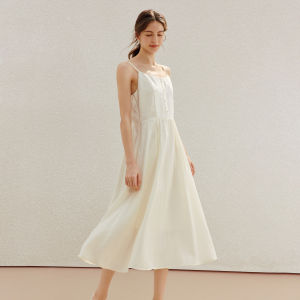 INMAN | French Style Pure Color Jacquard Spliced Sleeveless A-line Dress