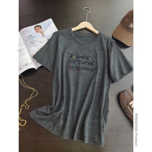 Sequins and Beads Decorative Breathable Cotton Loose Round Neck T-shirt