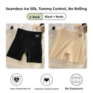 Miiow | Womens Safety Pants Ice Silk Seamless Underwear High Waist Short Shorts Summer Anti-Light Walking Bottom Boosting Nylon Lycra Spandex