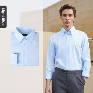 Gray Business Button Collar Wrinkle-Resistant High Quality Mens Shirt