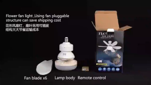 6 Blade E27 Lamp Cap Socket Fan Light 2 in 1 with Remote Control Dimmable LED Ceiling Fan with Lights 3 Colors Silent 3 Speed Wind for Bedroom Kitchen Living Room Closet