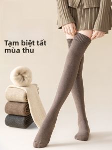 Tất dài MiiOW cho nữ làm bằng cotton pha dài đến gối chống trượt giữ nhiệt