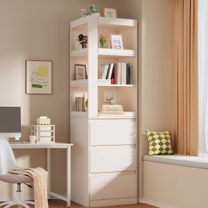 White Floor-Standing Bookshelf Multi-Layer Storage Cabinet Home Office Study Room Organizer Modern Minimalist Bookcase