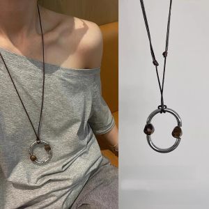 Bloggers Same Style Brown Tigereye Circle Necklace Female Fancy Light Luxury Minority Accessories Autumn and Winter Long Sweater Chain