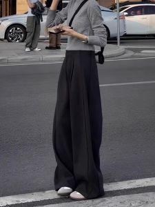 Black Wide Leg Pants Womens Summer New High Waist Straight Cut Pants Stylish Small Size European Style Suit Pants