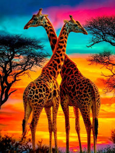 HUACAN Diamond Painting Kit Giraffe Animal Home Living Room Art Craft 5D Diy Diamond Mosaic Sunset Rhinestones Pictures
