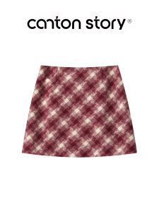Cantonstory | Váy chữ A bodycon cạp cao kẻ caro tôn dáng mùa đông