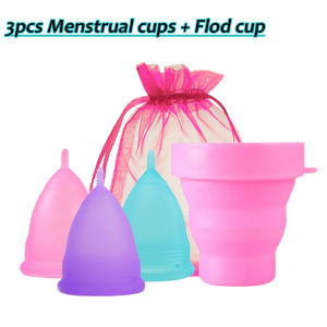 4-Piece Set Women Menstrual Cup Silicone Period Cup Feminine Hygiene Menstrual Collector Reusable Menstrual Bowl+Folding Cup