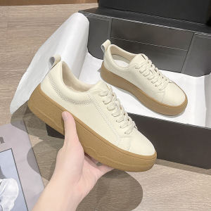 ITANUG Womens Sporty Casual Thick Bottom Heightening Sneakers Cross Buckle round Toe Rubber Outsole Leather Upper Shoes