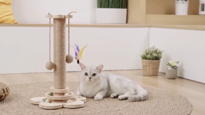 HATELI Cat Toy Cat Scratcher Cat Turntable Funny Cat Stick Balls Durable Sisal Scratching Board Cat Supplies Cat Grab Column Solid Wood Cat Climbing Frame 40cm