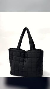 Women Solid Color Quilted Shoulder Commuting Bag Large Capacity Solid Color Tote Bag Versatile Handbag For Travel Shopping