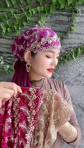 Embroidery Beading Womens Turban Cap Ready to Wear Head Scarf Wrap Muslim Hijab Hair Cover Cap Pre-Tied Headscarf Hat