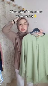 Qyara Store Fashion Atasan Kaos Wanita Knit Maxiline Ukuran LXLXXL Jumbo Terlaris Tunik Kancing Wanita Polos Bahan Knit Maxiline Kekinian