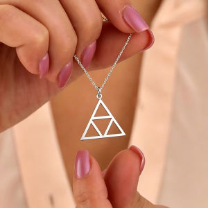 Stainless Steel Hollow Triangle Symbol Necklace Pendant Geometric Inspirational Jewelry For Women Men