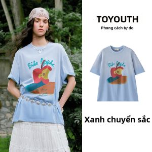 Toyouth | Áo Thun Cotton Tay Ngắn In Táo Đuổi Dáng phối Màu