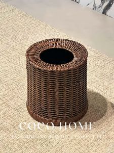 Imitation Rattan Weaving Light Luxury Living Room Bedroom Household Use Office Large Capacity Retro Kitchen Bathroom Trash Can